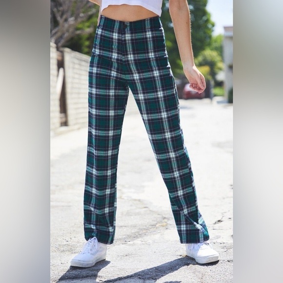 Brandy Melville John Galt Kim Green Plaid Pants Size S - Picture 1 of 7
